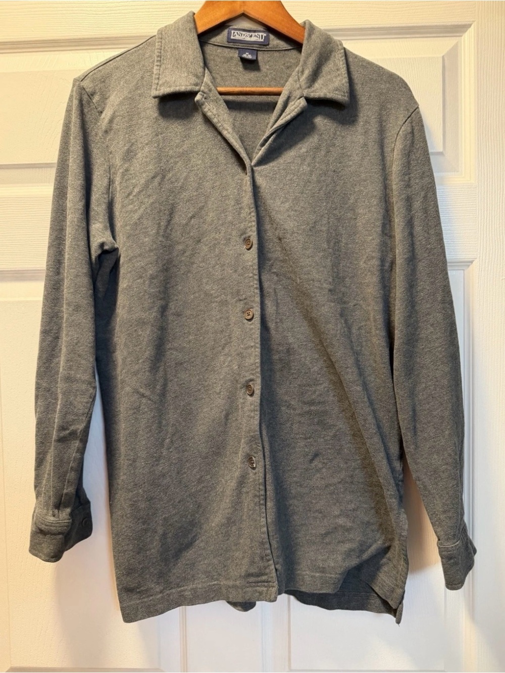 Vintage Lands' End Gray Knit Button Up Top - Size M (10-